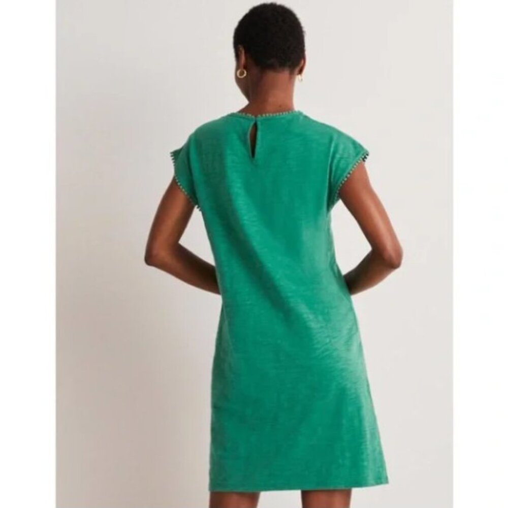 Boden Women's Emerald Green Cotton Cutwork T Shirt Dress - Picture 2 of 8